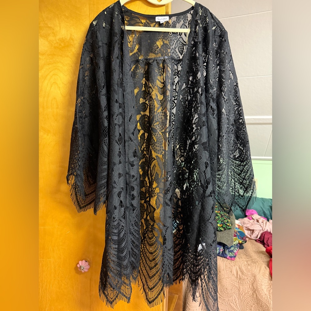 love, Fire Black Lace Kimono